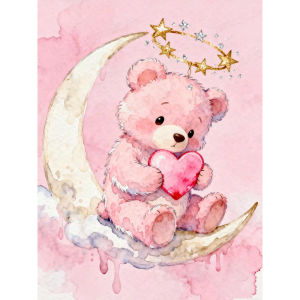 500 1000 1200 2000pcs Jigsaw Puzzle Pink Teddy Bear On Crescent Moon With Golden Stars Celestial Scene For Adult Home Decor Gift