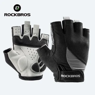 RockBros | ROCKBROS ถุงมือจักรยานครึ่งนิ้ว MTB ถนนฤดูใบไม้ผลิฤดูร้อนกางเกงขาสั้นระบายอากาศถุงมือจักรยานผู้ชายผู้หญิงเจลเบาะถุงมือขี่จักรยาน