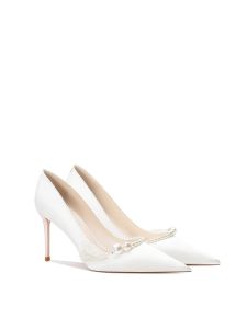 รองเท้าส้นสูงผ้าซาตินสไตล์ฝรั่งเศสสำหรับผู้หญิง 2024 รองเท้าแต่งงานแบบใหม่ รองเท้าส้นสูงแบบสวมหัวแหลม ดีไซน์เก๋ไก๋ รองเท้าแฟชั่น