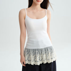 Miiow | MiiOW Summer New Lace Strap Vest Women Outerwear Pure Cotton Anti-Light Butt Cover Curtain Mid-Length Inner Wear Tank Top