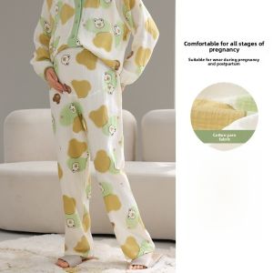 Miiow | Pregnant Women Sleep Pants Lightweight Breathable Pure Cotton Gauze Comfortable Maternity Summer Home Pants Loose Fit Trousers