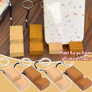 2 In 1 Mini Keychain Phone Stand Portable Keychain Pendant Creative Wooden Keyring Lightweight Mini Desk Cellphone Support For Travel Office Home Use Small