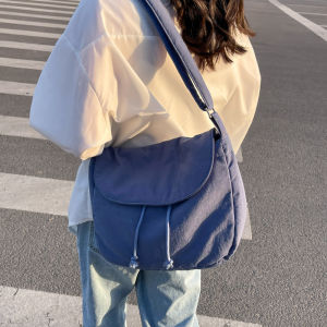 JIVIVIL สไตล์ญี่ปุ่น กระเป๋าแมสเซนเจอร์ กระเป๋าสะพาย กระเป๋า พายข้าง ความจุใหญ่ กระเป๋าผ้า สีพื้น ลำลอง กระเป๋าสะพายไหล่