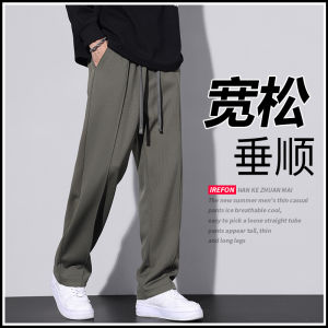 Mens Casual Drapey Pants Spring Autumn Straight Leg Loose Fit Sportswear Youth Trendy Anti-Wrinkle Long Trousers