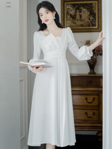 Wedding Dress Registration Appointment White Dress Spring Autumn Daily Wear Ceremony Sensation Veil Light Wedding Dress French Engagement Small Dress