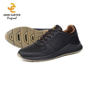 John Carter Athens Full Hitam Sepatu Sneakers Kerja Sekolah Hitam Pria Kulit Sintetis