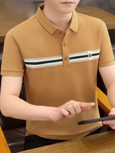 HENGYUANXIANG | Hengyuanxiang Mens Stripe Polo Shirt Short Sleeve Ice Silk Cotton Standard Fit Fashion Urban Style Summer T-Shirt Cool Feeling