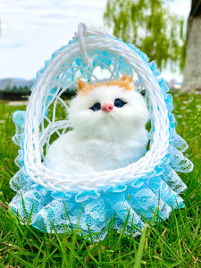 Realistic Cat Toy Plush Craft Fairground Stall Children Play Fake Cat Basket Cat Doll Static Animal Model for Kids under 7 Years