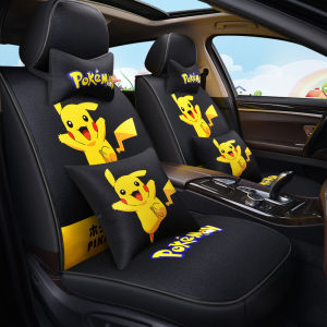 Internet Celebrity Car Seat Cover All Year Round Neutral Fully Surrounded Linen Cartoon Cute Pikachu Seat Goddess Cushion
