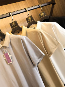 Sorona Cool Fiber Mixed Mulberry Silk Summer Mens Solid Color Business Collar Fashion Short Sleeve Polo Standard Fit Business Casual