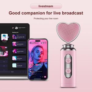 USB Gaming Condenser Mic Pink Heart Design One-Click Mute Gain Control Plug & Play for PC Streamers Gamers and Video Creators