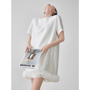 XIAODADEHUA | Texture Short Sleeve Summer T-Shirt Dress Loose Drape Stereoscopic Flower Bud Straight Skirt