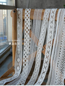 Sweet Korean Style Embroidered Lace Trim Curtain Door Curtain Decorative Bow Tie Cotton Fabric Light Filtering Customizable