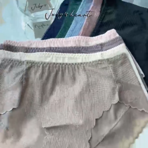 Jubys 2pcs Women Ins Waffle Seamless Soft Comfort Briefs Lace Underwear Breathable Panties