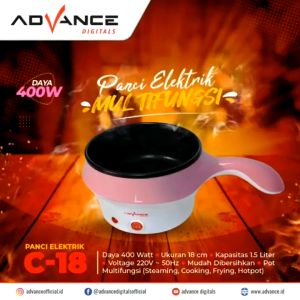 Panci Listrik Advance C-18 Kapasitas 1.5 Liter Low 400 Watt Multifungsi Gratis Pengukus Food Grade
