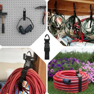 2.5*45cm Black Adjustable Extension Cord Organizer Heavy-Duty 3-Axis Buckle Storage Strap for Workshop Garage Cable Management