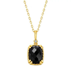 Gothic Gold Plated Black Agate Pendant Necklace