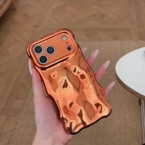 Luxury Plating Wrinkle Wavy Curly Case For iPhone 17 16 15 14 13 12 Pro Max Plus Air 3D Unevenness Soft Camera Protection Cover