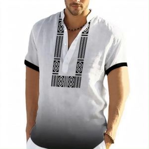 Barong Polo T-shirt for Men Barong Ethnic Print High Quality Mens Tops Spring and Summer Trend Retro Mens Henley Shirt