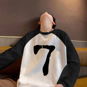 Pure Cotton Long Sleeve T-Shirt Mens Loose Fit Spring Autumn Trendy Teenage Casual round Neck Printed Top Street Style