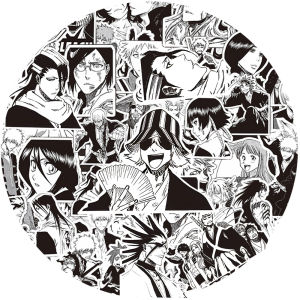 Bandai | Bộ Sticker Anime Bleach - 10/30/75 Miếng Dán Kurosaki Ichigo Đen Trắng Phong Cách Manga Ngầu Dùng Trang Trí Ván Trượt Vali Điện Thoại