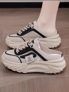 Womens Thick Bottom Slip-On Shoes Open-Toe Summer Outdoor Wear Casual Cross-Band Color Block PU Leather Comfortable Maternity Shoes