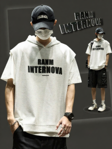 SZON | Casual Loose Hooded Illusion T-shirt Patchwork Letter Pattern