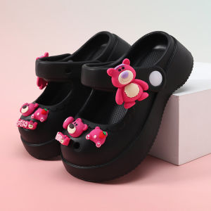Mary Janes Strawberry Bear Childrens Clog Shoes Girls Summer Princess Cute Beach Slippers Anti-slip Outdoor Wear Toddler
