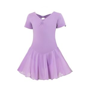 Girls Dance Suit Gymnastics Outfit Short Sleeve Ballet Skirt Childrens Dance Costume All-in-One Leotard for Kids Ballet
