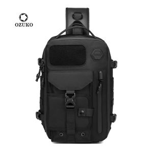 Ozuko Tactical Sports Chest Bag Mens Outdoor Multi-Functional Casual Crossbody Waterproof Oxford Cloth Leisure Chest Bag