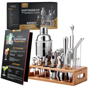 TEAVAS 25 pieces professional mixology bartender Kit with cocktail shaker & Japanese jigger - cocktail mixer shaker set with professional barware & bartender tools - rust resistant stainless steel