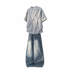 Irregular Wrinkle Short Sleeve Summer Outfit