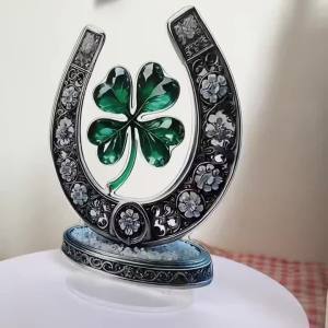 other | Crystal Lucky Horseshoe and Clover Acrylic Decoration - Shining Crystals Exquisite Flower Patterns Desktop Home Decor，2D Flat