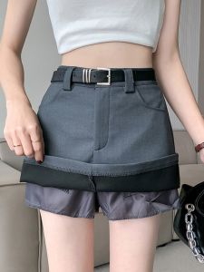 Váy Ngắn Công Sở Màu Xám Cạp Cao Chữ a Phong Cách Mỹ Cho Nữ Mùa Hè 2025 Váy Ngắn Chữ a Không Đối Xứng Trang Phục Công Sở