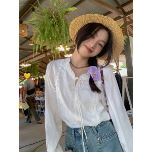 Áo Sơ Mi Trắng Viền Ren Cổ Điển Kiểu Pháp Sisilyon Dành Cho Nữ Dáng Rộng Tay Dài Chất Liệu Cotton Phong Cách Ngọt Ngào Thanh Lịch Mùa Thu