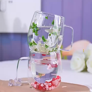 300ML Real Flower Everlasting Flower Double-layer Insulated Glass Cup Dried Flower Cup