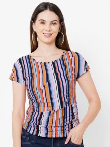 Festive Striped Round-Neck T-Shirt for Women