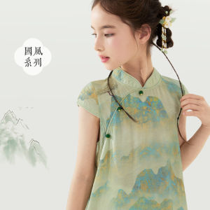 New Chinese Style Princess Dress Childrens Cheongsam Skirt Summer Collection  Mixed Fabric Girls Clothing Traditional National Fashion