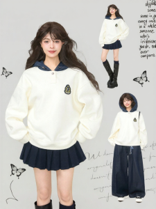 KEIKO | Áo Hoodie Bằng Flannel Cho Phụ Nữ Màu Trắng Mùa Thu Có Mã Hóa