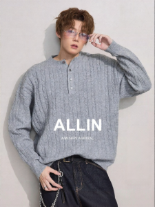 ALLIN | Wool-containing Henry Collar Half-button Sweater