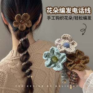 ยางรัดผมลายดอกไม้ผ้าขนสัตว์แฟชั่นฤดูใบไม้ร่วง/ฤดูหนาว ยางรัดผมสายพานหางม้า ยางรัดผมลายฟองสบู่ ยางรัดผมสายโทรศัพท์สไตล์เกาหลี