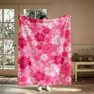 Pink Hibiscus Flowers Flannel Blanket Perfect for Sofa Office Bed Travel Sleep Read Relax Camping Four Season Use