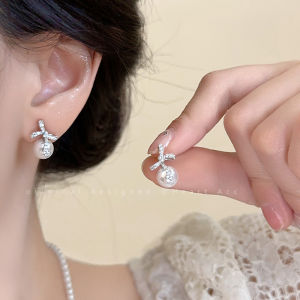 Elegant Pearl Butterfly Knot Silver Needle Stud Earrings Korean Fashion Jewelry Premium Quality Womens Fashion Accessories