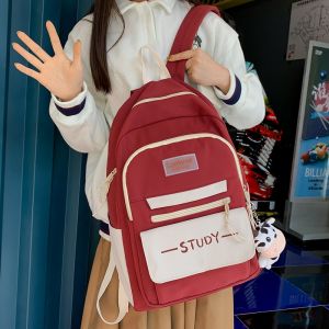 OUDENGPAI | Large Capacity Canvas Backpack For Elementary And Middle School Girls Black Double Shoulder Bag With Soft Handle Casual Style