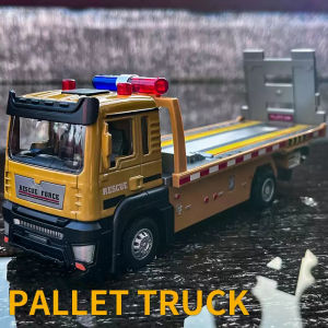 1:32 Alloy Flatbed Trailer Excavator Blender Truck Model Toys Diecast Car Sound Light Pull Back Miniature Vehices Boys Fun Toys