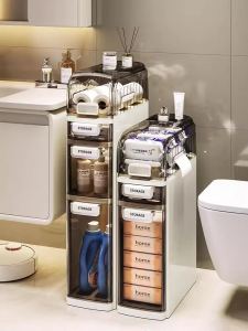 Bathroom Storage Rack Toilet Corner Storage Cabinet Bathroom Trolley Storage Rack Floor Gap Toilet Locker
