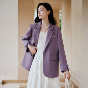 Elegant Loose Commuter Style Womens Blazer Coat Purple Casual Long Sleeve Single Button Closure Fashionable Shoulder Shape