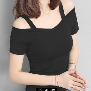Niome Women Summer Korean Off Shoulder Short Sleeve T-shirt Women One Line Neck SiTop