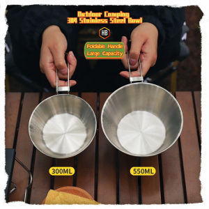 Outdoor 304 Stainless Steel Bowl Foldable Handle Sierra Cup Camping Hiking Backpacking Picnic Tableware Cookware Portable 550ml Large Capacity