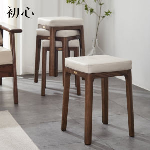 Simple Luxury Wooden Makeup Stool Soft Padded Square Home Stool Stackable Dining Bench for Living Room Comfortable Seating